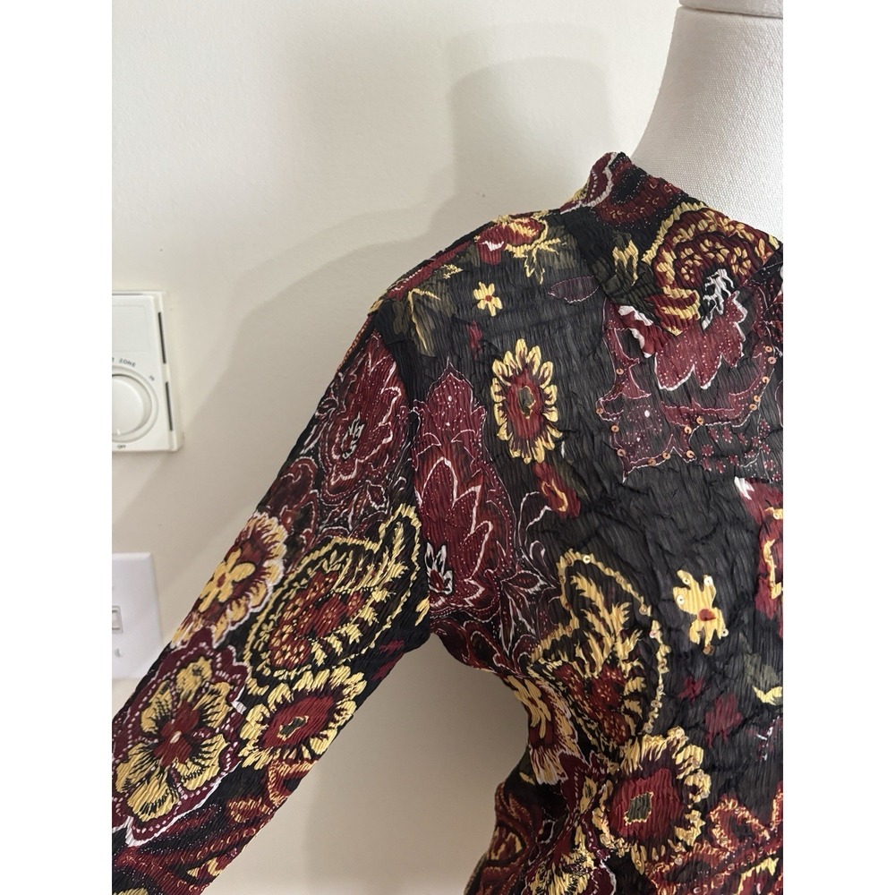 Y2K Vibe Alberto Makali Button Up Top‎ Medium Black Red Dark Boho Grunge Sheer - Picture 6 of 8
